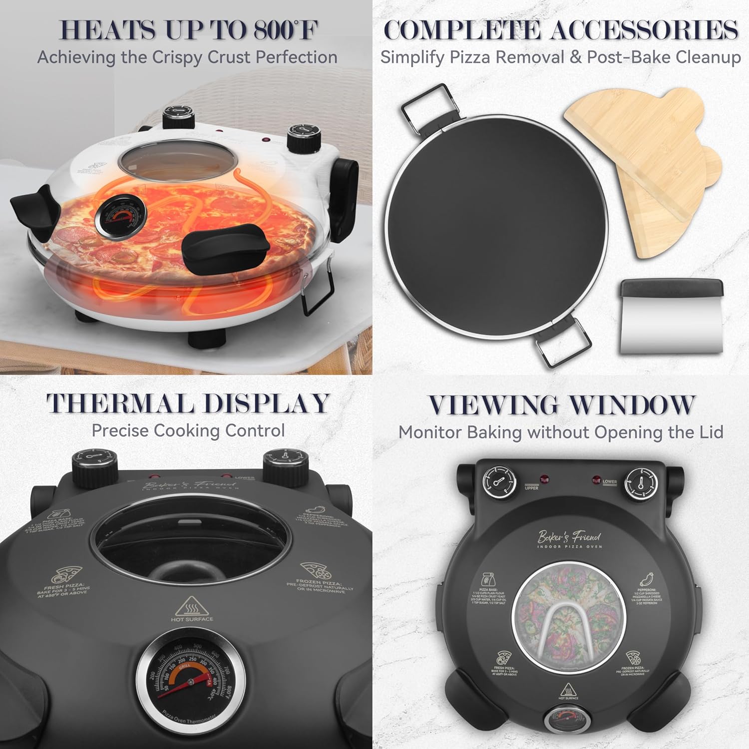 Baker's Friend - Indoor Electric Pizza Oven, 12 Inch Pizza Machine for Home, Pizza Cooker and Pizza Grill, Premium Glazed Ceramic Stone Pizza Oven 4 Baker's Friend - Indoor Electric Pizza Oven, 12 Inch Pizza Machine for Home, Pizza Cooker and Pizza Grill, Premium Glazed Ceramic Stone Pizza Oven - الصورة 4