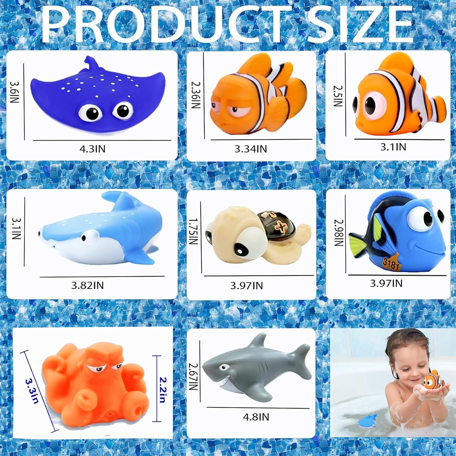 Andanna 8pcs Multicolor Sea Life Baby Bath Toys, Ages 6-18 Months, PVC Material, Squirting Water Toys for Kids Bathtub & Pool, Includes Turtle, Dory, Shark & More 3 Andanna 8pcs Multicolor Sea Life Baby Bath Toys, Ages 6-18 Months, PVC Material, Squirting Water Toys for Kids Bathtub & Pool, Includes Turtle, Dory, Shark & More - الصورة 3