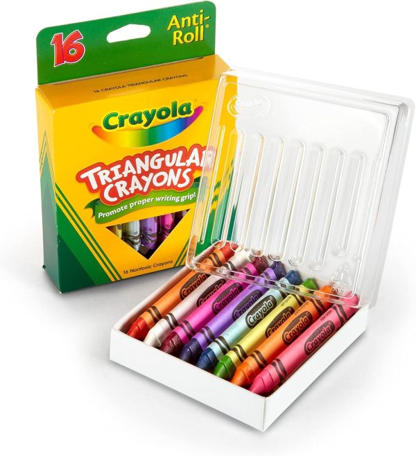 ⁦Crayola – 16Pcs Triangular Crayons | Anti Roll Crayon, Writing Grip, Strong & Big Size, Tray & Lid for Storage | Non-Toxic, Primary & Secondary Colors | 4+ Years⁩ - الصورة ⁦2⁩