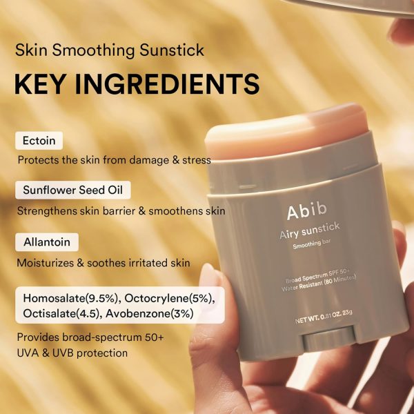 ⁦Abib Airy Sunstick Smoothing Bar SPF50 | Non-Sticky Matte Finish Sun Protection for Face and Body, Long-lasting Korean Sun Stick⁩ - الصورة ⁦3⁩