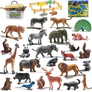 skisopet 30PCS Safari Animals Figures Toys Realistic Jumbo Wild Zoo Animal Figurines Plastic African Jungle Animals Playset for Kids Toddlers, with Tiger Lions, Elephants, Giraffes, Educational Toys