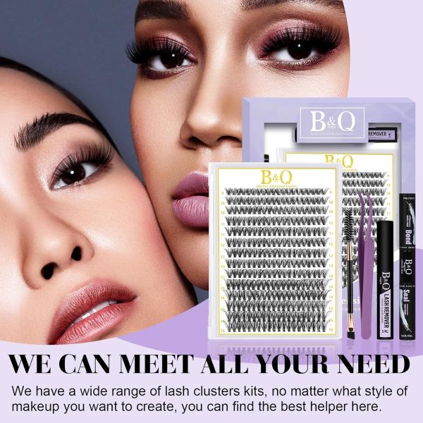 ⁦B&Q Individual Cluster Lashes Kit 280PCS D Curl 40D 9-16mm Mixed Length DIY Eyelash Extensions with Bond & Seal Lash Glue Remover Applicators​⁩ - الصورة ⁦7⁩