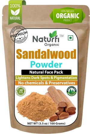 Naturfi Organic - Sandalwood Powder For Face Pack | 100 Grams / 3.5 Oz | Skin Whitening | Pure And Natural | Tan Removal | Organic | Glowing Skin | Removing Tan | Chandan Powder