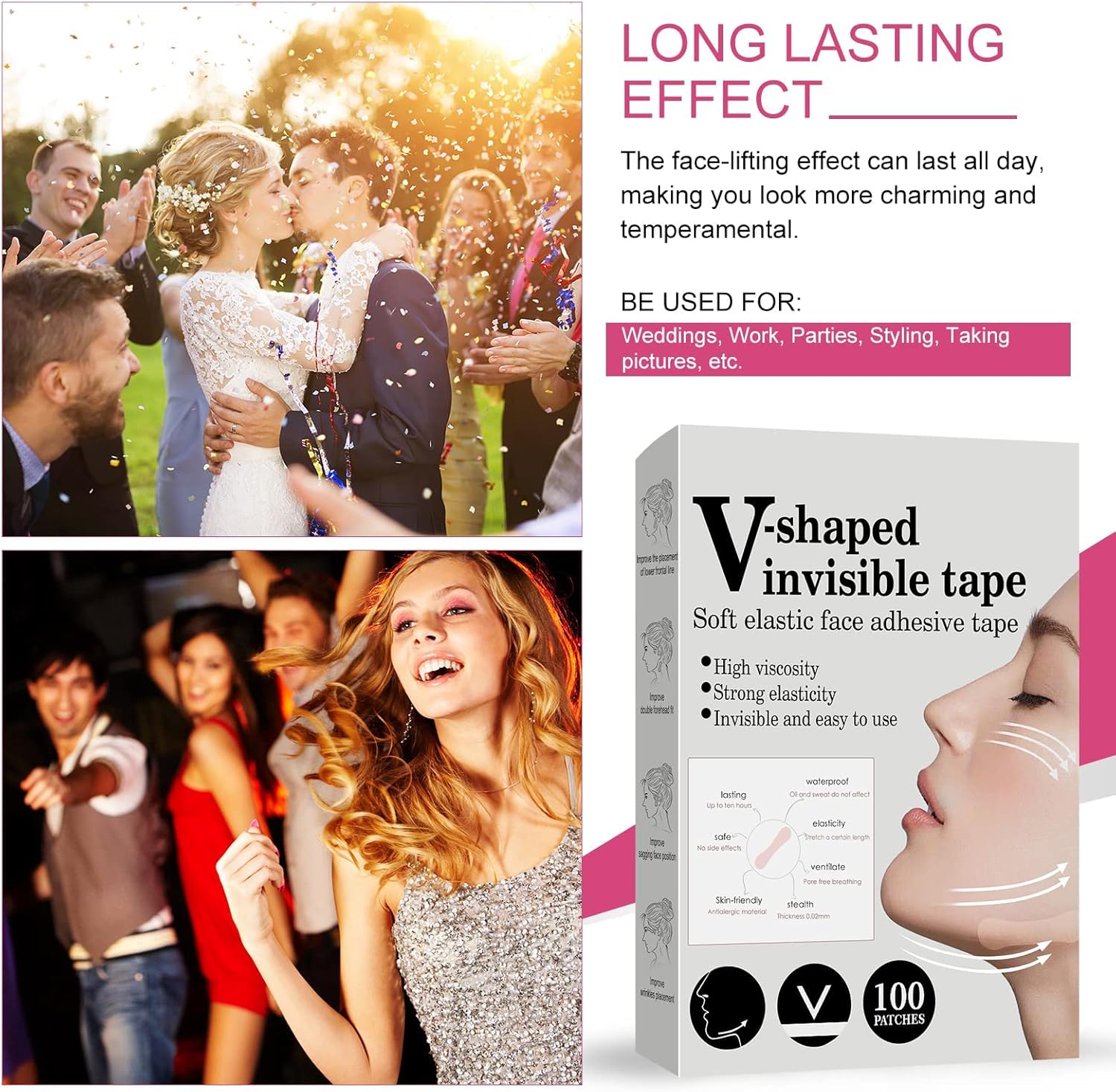 KASTWAVE Face Lift Tape, 100 PCS V-Line Face Tape Lifting Invisible, Face Lift Tools for Reducing Double Chin, Hiding Wrinkles and Lifting Saggy Skin 8 KASTWAVE Face Lift Tape, 100 PCS V-Line Face Tape Lifting Invisible, Face Lift Tools for Reducing Double Chin, Hiding Wrinkles and Lifting Saggy Skin - الصورة 8