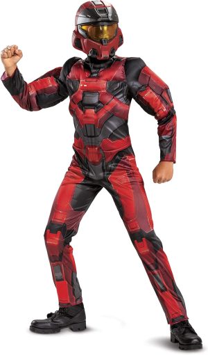 Disguise Halo Infinite Red Spartan Costume, Kids Size Video Game Inspired Character Jumpsuit, Classic Child Size Small (4-6), Red & Black (112319L)