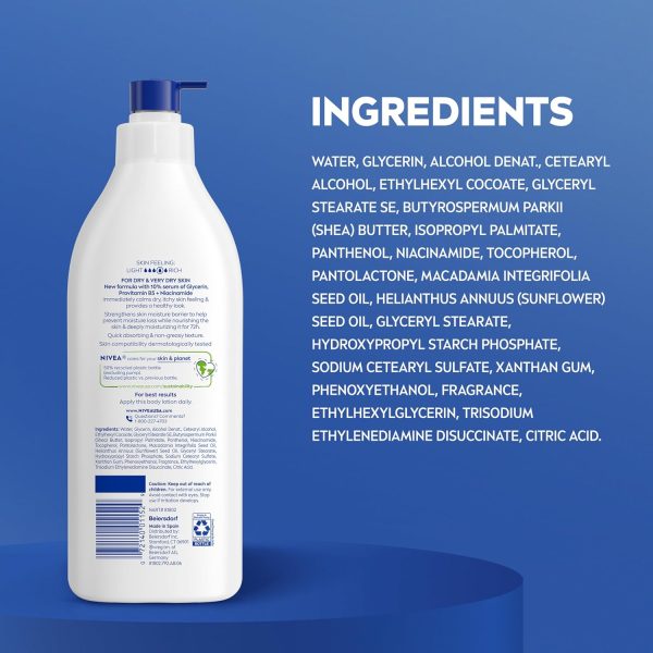 ⁦NIVEA Intense Healing Body Lotion - 72 Hour Moisture For Dry to Very Dry Skin - 16.9 fl. oz. Pump Bottle⁩ - الصورة ⁦9⁩