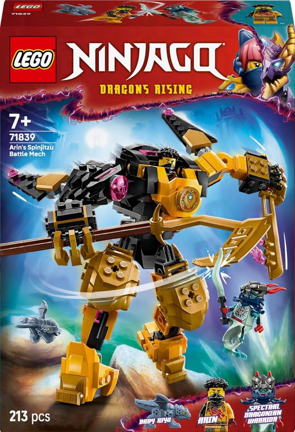 ⁦LEGO NINJAGO Arin’s Spinjitzu Battle Mech Toy - Mix & Match Posable Figure, Baby Riyu Dragon & 2 Ninja Minifigures - Gift for 7+ Boys & Dragons Rising Fans - 71839⁩ - الصورة ⁦8⁩