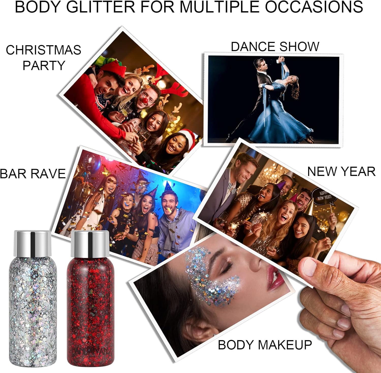 MAKINGTEC 2 Bottle Mermaid Sequins Body Glitter Gel, Long Lasting Holographic Glitter Body Makeup for Women, Waterproof Face Glitter Gel Total 6 MAKINGTEC 2 Bottle Mermaid Sequins Body Glitter Gel, Long Lasting Holographic Glitter Body Makeup for Women, Waterproof Face Glitter Gel Total - الصورة 6