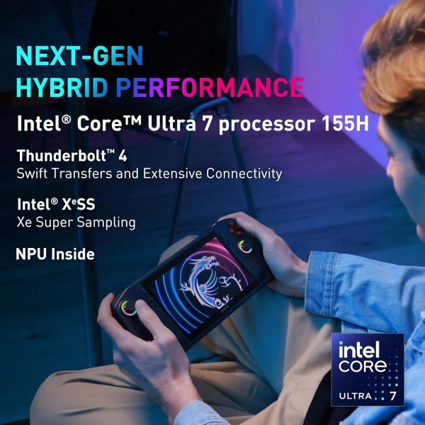⁦MSI Claw A1M PC Gaming Handheld: Intel Ultra 7-155H, 8" FHD 120Hz Display, 16GB LPDDR5, 1TB NVMe SSD, SD Card Reader, Thunderbolt 4, Win 11 Home: Black 229US⁩ - الصورة ⁦2⁩