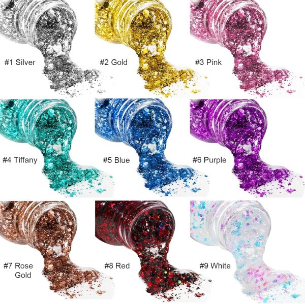 ⁦MAKINGTEC 2 Bottle Mermaid Sequins Body Glitter Gel, Long Lasting Holographic Glitter Body Makeup for Women, Waterproof Face Glitter Gel Total⁩ - الصورة ⁦5⁩