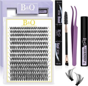 B&Q Individual Cluster Lashes Kit 280PCS D Curl 40D 9-16mm Mixed Length DIY Eyelash Extensions with Bond & Seal Lash Glue Remover Applicators​