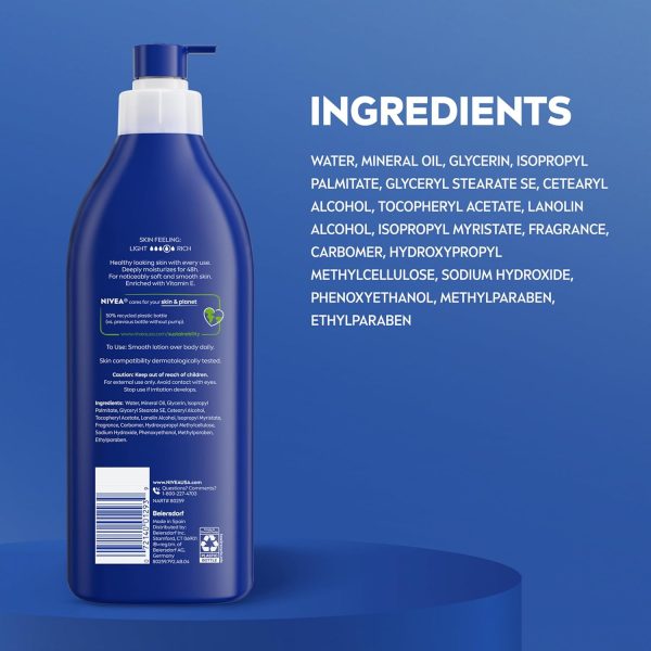 ⁦NIVEA Original Moisture Body Lotion with Vitamin E, Body Lotion for Dry Skin, 16.9 Fl Oz Pump Bottle⁩ - الصورة ⁦8⁩