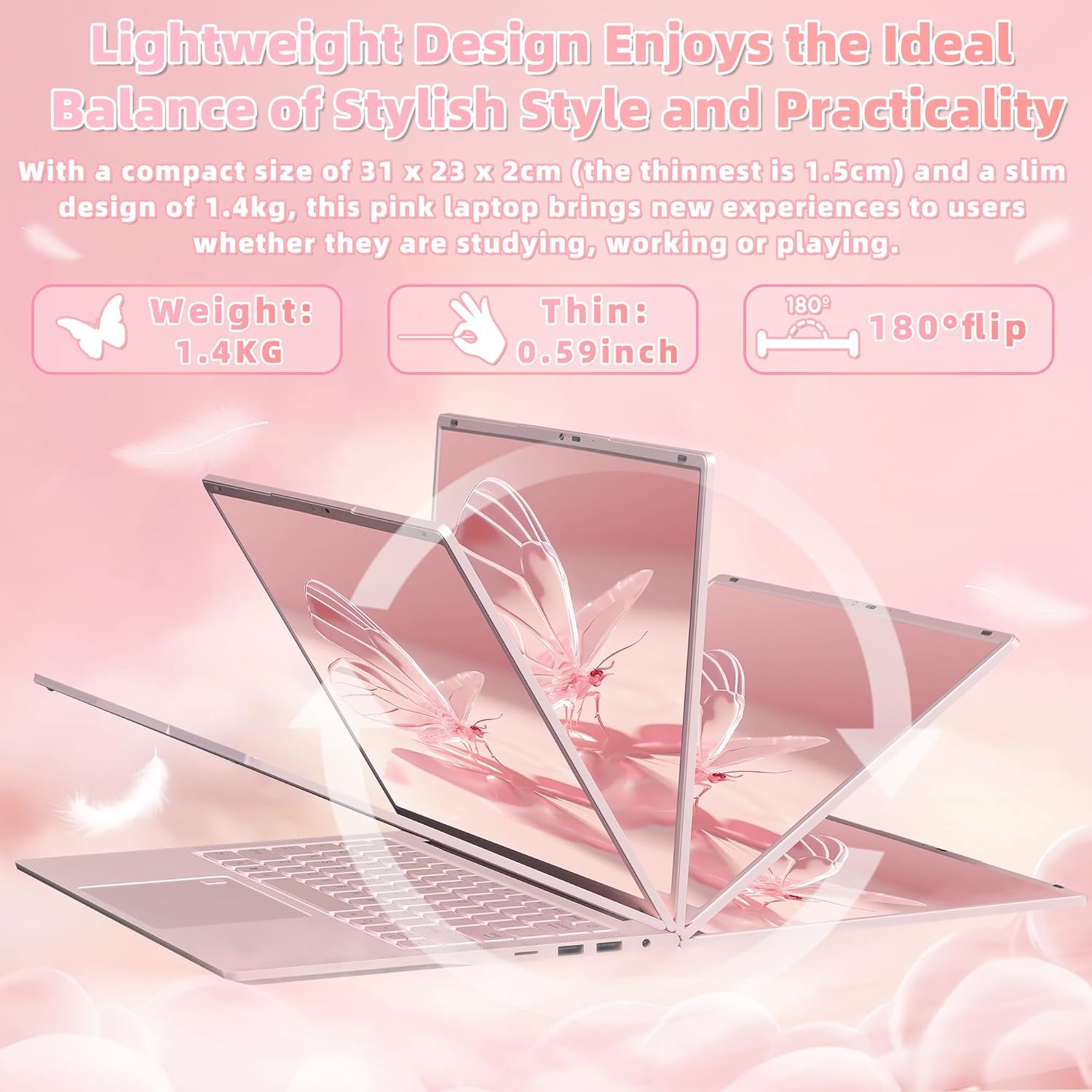 Nmybwo 14''Pink Laptop 16GB DDR4 RAM 1TB SSD,2K UHD (2160 * 1440) IPS Display Laptop, Celeron N150 CPU (Up to 3.6 Ghz) Win 11 Portable PC/WiFi 5,Type-C,3MP Camera,6000Mah,BT5.0,Fingerprint (16G+1TB) 6 Nmybwo 14''Pink Laptop 16GB DDR4 RAM 1TB SSD,2K UHD (2160 * 1440) IPS Display Laptop, Celeron N150 CPU (Up to 3.6 Ghz) Win 11 Portable PC/WiFi 5,Type-C,3MP Camera,6000Mah,BT5.0,Fingerprint (16G+1TB) - الصورة 6