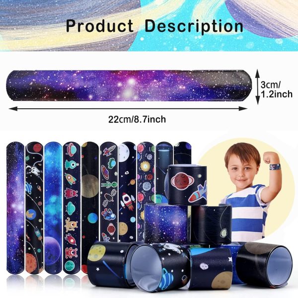 ⁦Aputue Slap Bracelets, 20 Pack Kids Slap Wristbands with UFO Astronaut Space Stars Pattern, Snap Bracelets for Valentine's Day Party Favor New Year Gifts School Classroom Prize Exchange⁩ - الصورة ⁦6⁩