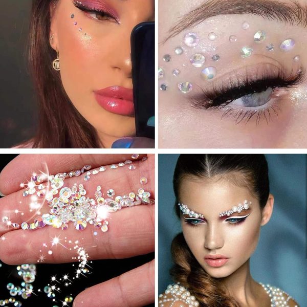 ⁦Excefore Eye Body Face Gems Jewels Rhinestone Stickers Self Adhesive Crystal Rainbow Makeup Diamonds Face Stick Gems for Women Festival Accessory and Nail Art Decorations (7 Sheets Elegant Style)⁩ - الصورة ⁦2⁩