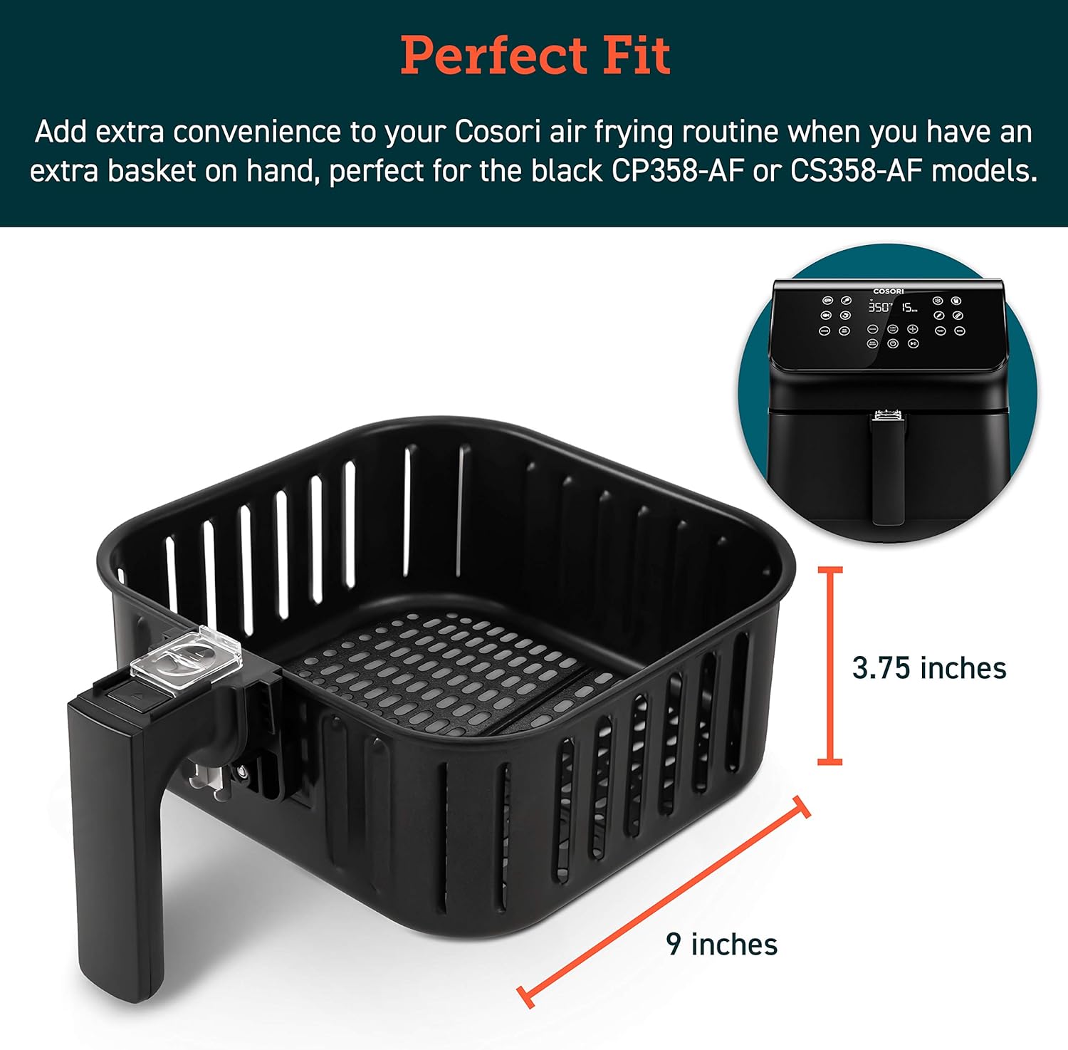 COSORI Air Fryer Accessories, Replacement 5.8QT Original Basket For COSORI CP358-AF, CS358-AF Air Fryers, Non-Stick, Dishwasher-Safe, CAF-P582B 2 COSORI Air Fryer Accessories, Replacement 5.8QT Original Basket For COSORI CP358-AF, CS358-AF Air Fryers, Non-Stick, Dishwasher-Safe, CAF-P582B - الصورة 2