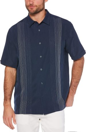 Cubavera Men's Striped Panel Dobby Short Sleeve Button-Down Shirt, Regular Fit, Point Collar, Soft Touch