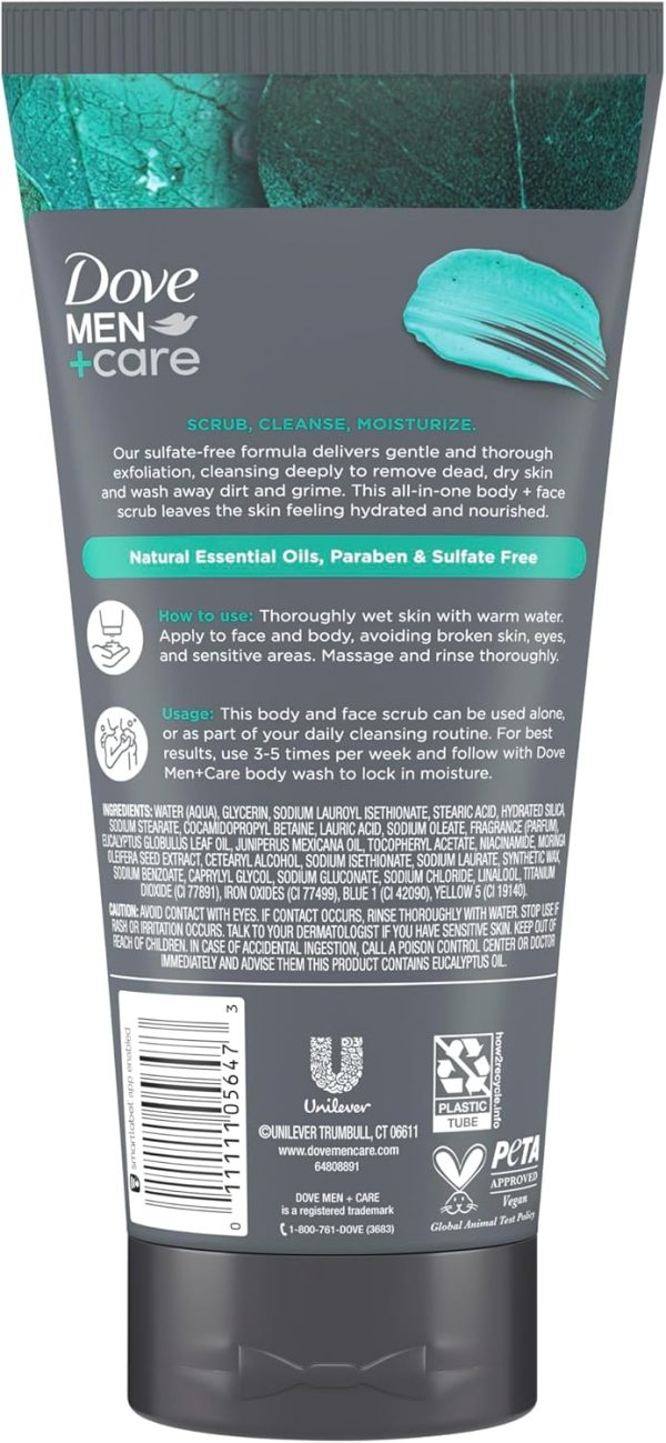 ⁦Dove Men+Care Eucalyptus Body and Face Scrub Deeply Exfoliates for Hydrated & Nourished Skin 100% Gentle Cleanser, No Sulfate Cleansers or Parabens⁩ - الصورة ⁦2⁩
