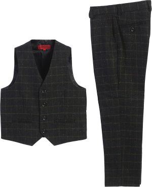 Gioberti Boy's 2 Piece Tweed Plaid Vest and Pants Set, Midnight Blue Graph, Size 18