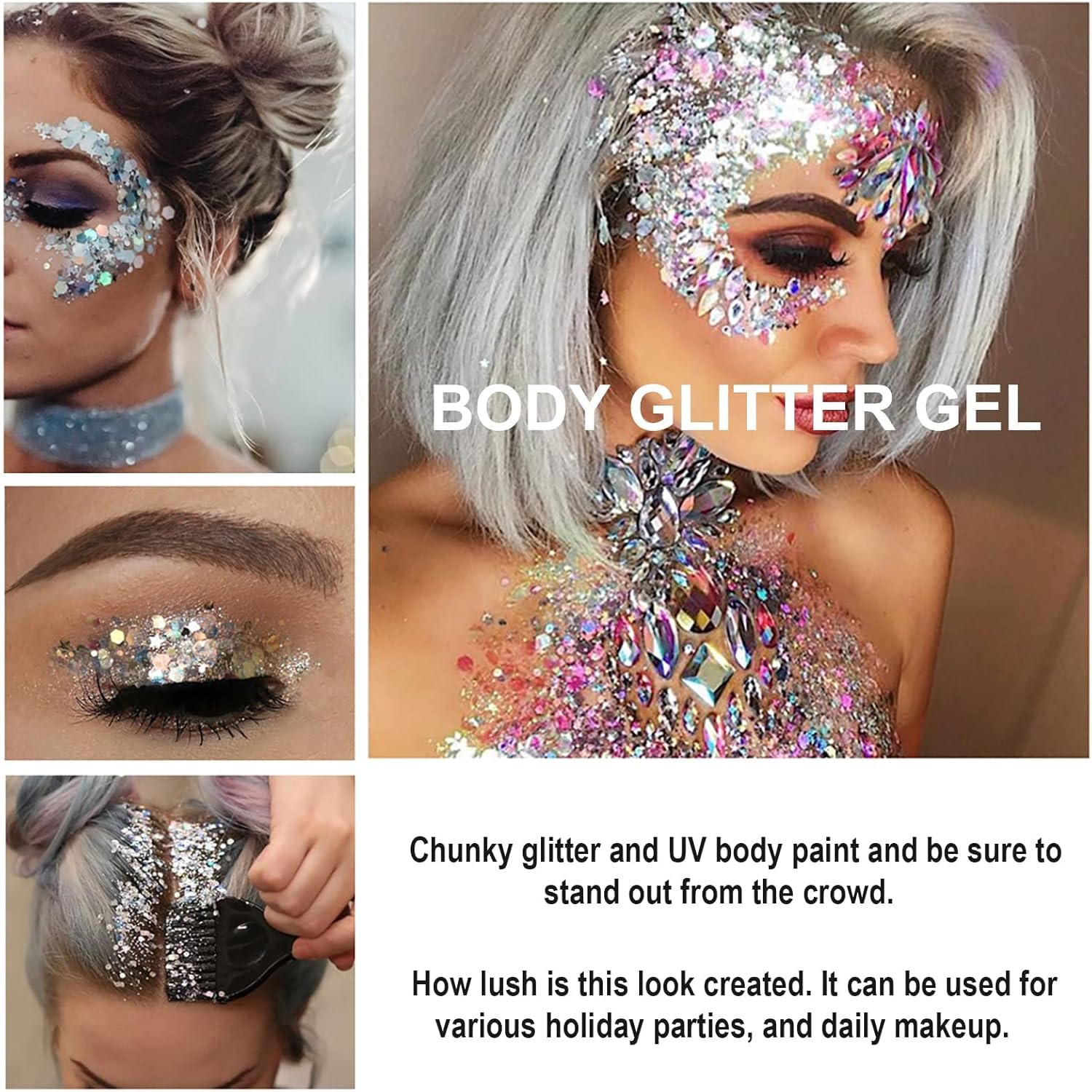 MAKINGTEC 2 Bottle Mermaid Sequins Body Glitter Gel, Long Lasting Holographic Glitter Body Makeup for Women, Waterproof Face Glitter Gel Total 4 MAKINGTEC 2 Bottle Mermaid Sequins Body Glitter Gel, Long Lasting Holographic Glitter Body Makeup for Women, Waterproof Face Glitter Gel Total - الصورة 4