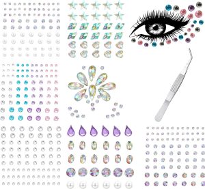 Excefore Eye Body Face Gems Jewels Rhinestone Stickers Self Adhesive Crystal Rainbow Makeup Diamonds Face Stick Gems for Women Festival Accessory and Nail Art Decorations (7 Sheets Elegant Style)