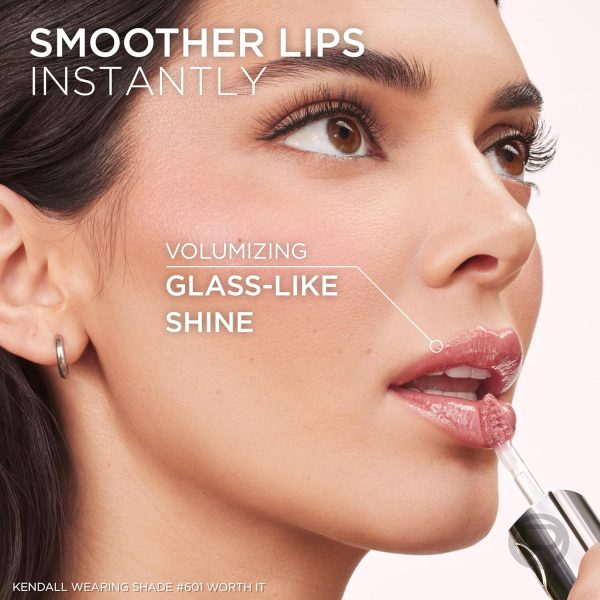 ⁦L'Oreal Paris Plump Ambition Hyaluron Lip Oil, 24 HR Lip Gloss with Hyaluronic Acid, Volumizing Formula with Glass-Like Shine, Worth It 601, 0.16 Fl Oz⁩ - الصورة ⁦9⁩