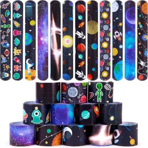 Aputue Slap Bracelets, 20 Pack Kids Slap Wristbands with UFO Astronaut Space Stars Pattern, Snap Bracelets for Valentine's Day Party Favor New Year Gifts School Classroom Prize Exchange