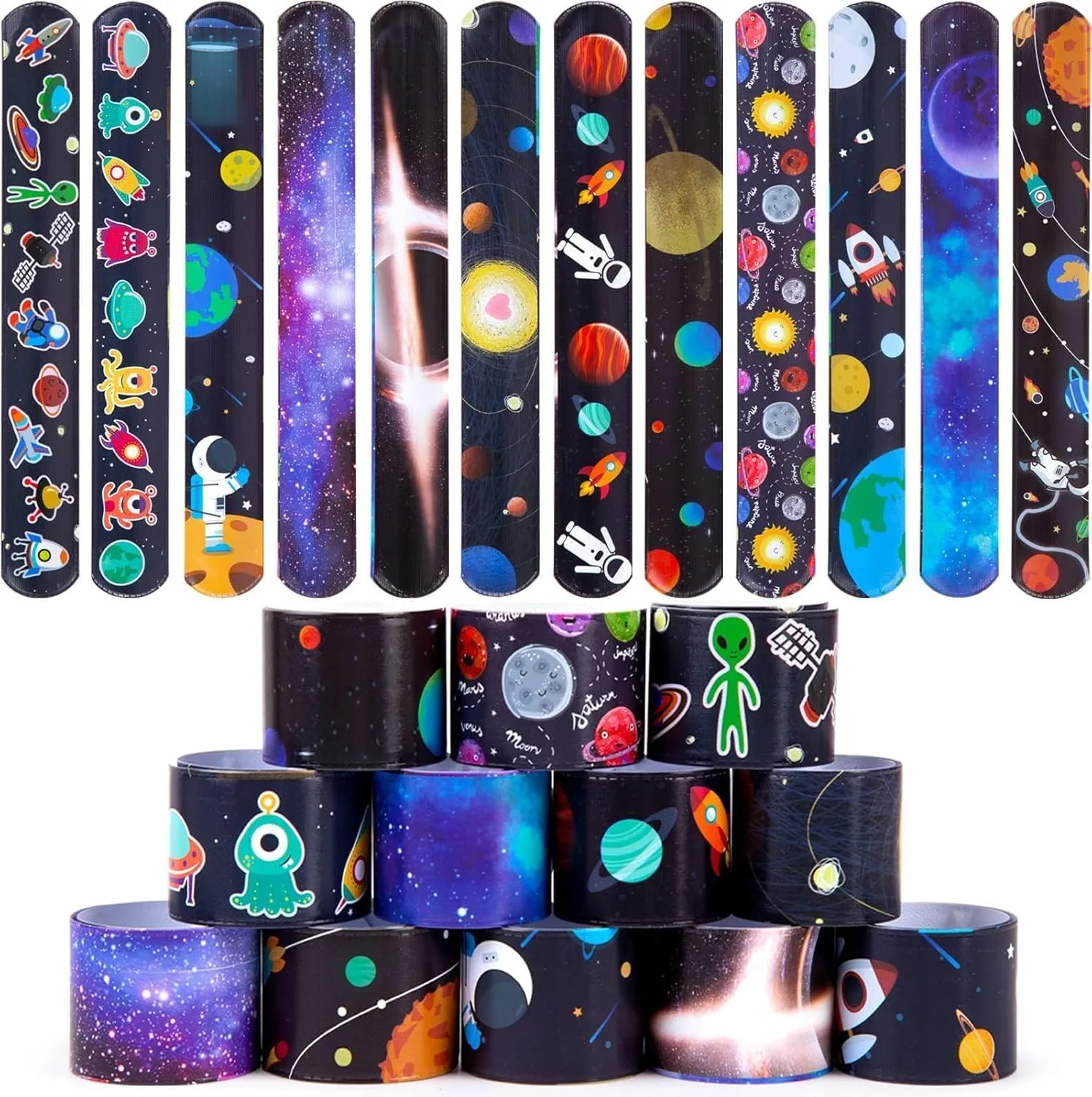 Aputue Slap Bracelets, 20 Pack Kids Slap Wristbands with UFO Astronaut Space Stars Pattern, Snap Bracelets for Valentine's Day Party Favor New Year Gifts School Classroom Prize Exchange