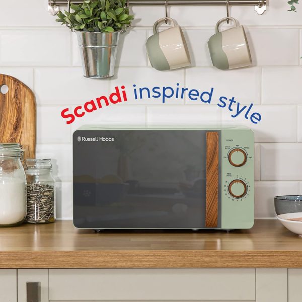 ⁦Russell Hobbs RHMM713MG-N 17 Litre Matt Green Manual Microwave with Wood Effect handle and dials⁩ - الصورة ⁦3⁩