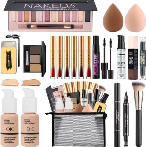 NUIBO - All in one makeup kit for women, includes Naked eyeshadow, liquid foundation, lipstick, mascara, makeup