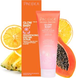 Pacifica Beauty, Glow Baby Super Lit Enzyme Face Scrub Exfoliating Face Wash, Vitamin C & Glycolic Acid, Unclog Pores, Brightening, For soft & smooth skin, Microbead Free, Vegan & Cruelty Free