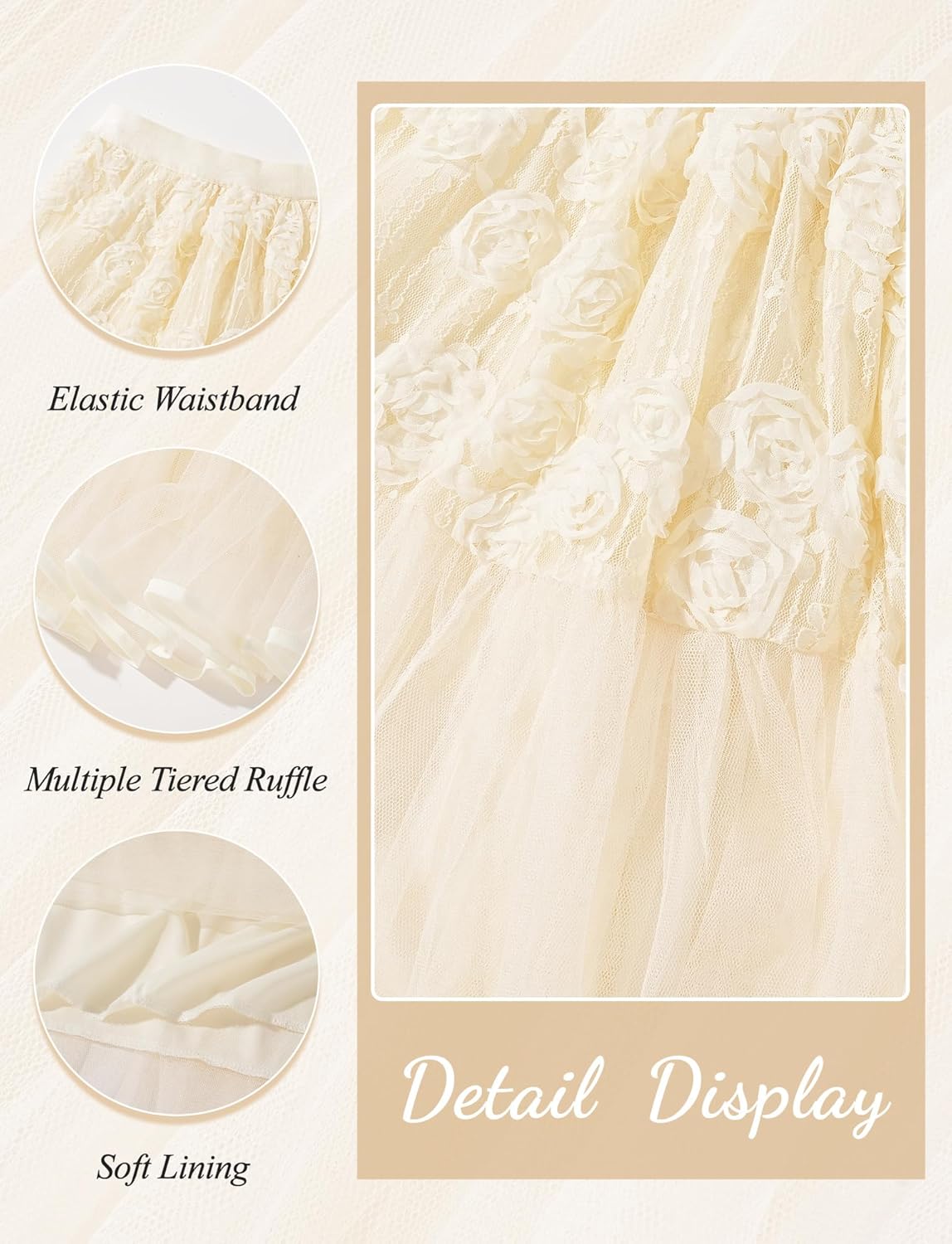 SEAUR Girls Tulle Skirt with Rose Decor Long Skirt for Girls Tutu Flower Cute Casual Party Everyday Wear Summer 5-12 Years 5 SEAUR Girls Tulle Skirt with Rose Decor Long Skirt for Girls Tutu Flower Cute Casual Party Everyday Wear Summer 5-12 Years - الصورة 5