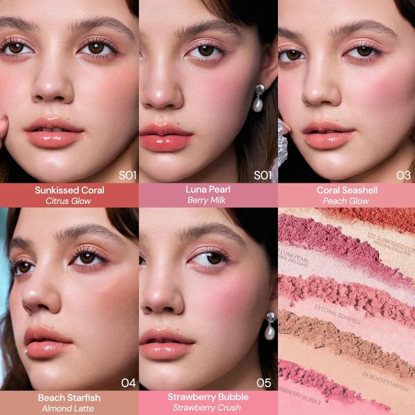 ⁦Flower Knows Shell's Jewel Silk Satin Embossed Blush, Berry Milk, Cool Pastel Berry Pink for Doll-Like Flush, Illuminating Shimmer, Vitamin E Hydrating Silky Powder Blush (05 Strawberry Bubble, 5g)⁩ - الصورة ⁦2⁩