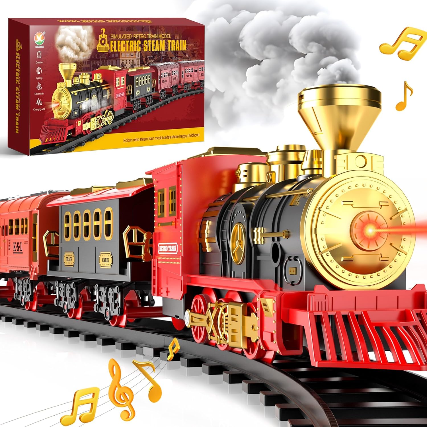 KASTWAVE Train Set, Christmas Train Set with Smoke, Lights, and Sound - Ideal Gift for Toddlers and Kids Ages 2-8, Classic Electric Train Set for Under The Tree, Holiday Decoration for Boys & Girls 1 KASTWAVE Train Set, Christmas Train Set with Smoke, Lights, and Sound - Ideal Gift for Toddlers and Kids Ages 2-8, Classic Electric Train Set for Under The Tree, Holiday Decoration for Boys & Girls