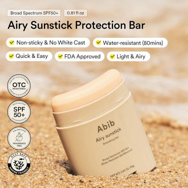 ⁦Abib Airy Sunstick Smoothing Bar SPF50 | Non-Sticky Matte Finish Sun Protection for Face and Body, Long-lasting Korean Sun Stick⁩ - الصورة ⁦2⁩