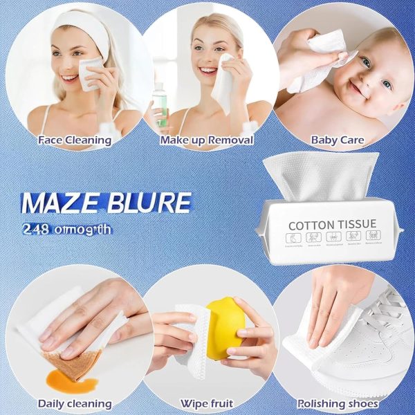⁦Disposable Face Wash Towels, 200 Count Soft Cotton Dry Towels for Makeup Removal, Travel, and Office Use | Extra Thick, Absorbent, and Gentle | 100% Pure Cotton⁩ - الصورة ⁦3⁩