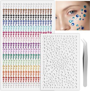 Parlberd Face Gems Self Adhesive Face Rhinestones for DIY Face Gems Stick on, Rhinestones Stickers for Festival Jewels, Hair Gems, Face, Eye, Makeup, Nail, Body, Crafts
