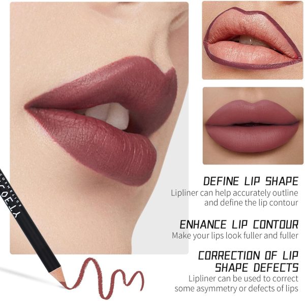 ⁦12 Colors Brown Lip Liner Set for Women - Dark Red Nude Waterproof Lip Liner Pencils for Defining & Filling Lips, Long-Lasting Smooth Lip Makeup⁩ - الصورة ⁦5⁩