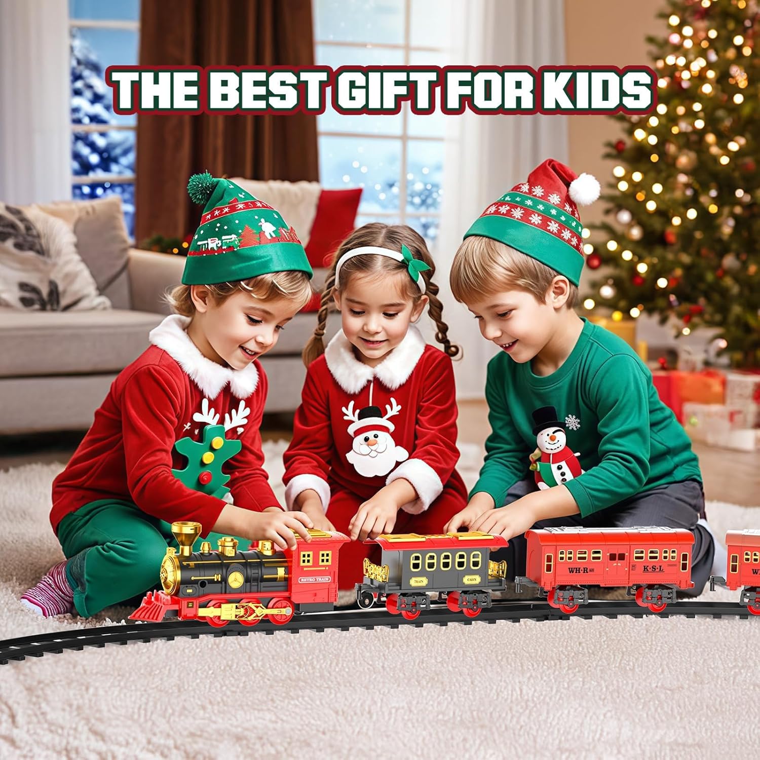 KASTWAVE Train Set, Christmas Train Set with Smoke, Lights, and Sound - Ideal Gift for Toddlers and Kids Ages 2-8, Classic Electric Train Set for Under The Tree, Holiday Decoration for Boys & Girls 2 KASTWAVE Train Set, Christmas Train Set with Smoke, Lights, and Sound - Ideal Gift for Toddlers and Kids Ages 2-8, Classic Electric Train Set for Under The Tree, Holiday Decoration for Boys & Girls - الصورة 2