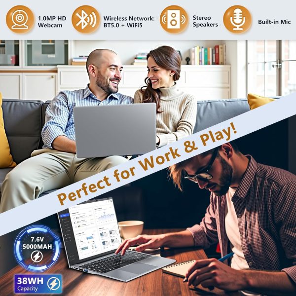 ⁦2025 Laptop i5, 15.6 inch Laptop Computer Up to 3.6GHz, Traditional Laptop Computers with 24GB RAM 512GB SSD, WIFI 5, BT5.0, FHD 1920x1200, 180 Degree Angle, HDMI, Lap top for Student Business Work⁩ - الصورة ⁦5⁩