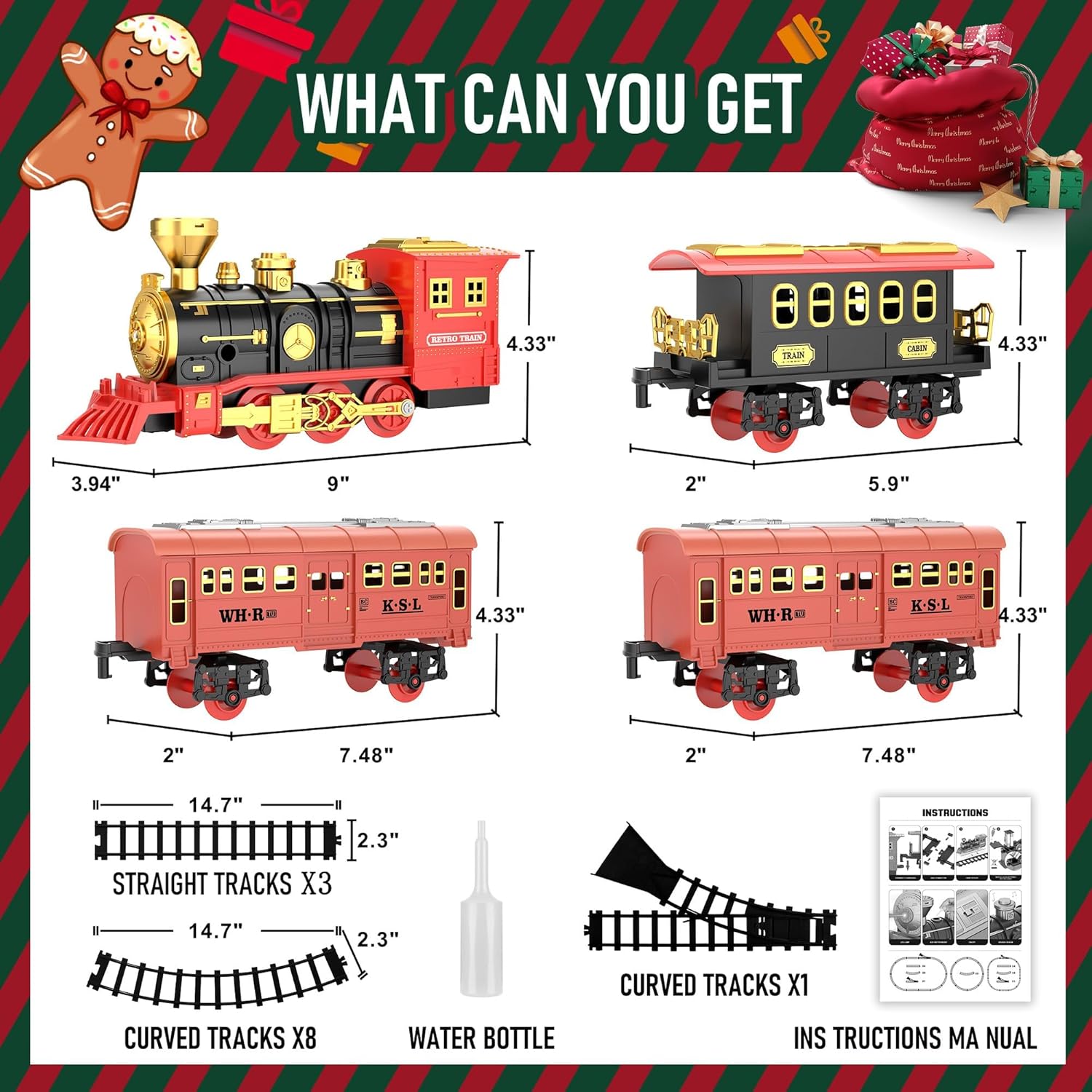 KASTWAVE Train Set, Christmas Train Set with Smoke, Lights, and Sound - Ideal Gift for Toddlers and Kids Ages 2-8, Classic Electric Train Set for Under The Tree, Holiday Decoration for Boys & Girls 4 KASTWAVE Train Set, Christmas Train Set with Smoke, Lights, and Sound - Ideal Gift for Toddlers and Kids Ages 2-8, Classic Electric Train Set for Under The Tree, Holiday Decoration for Boys & Girls - الصورة 4