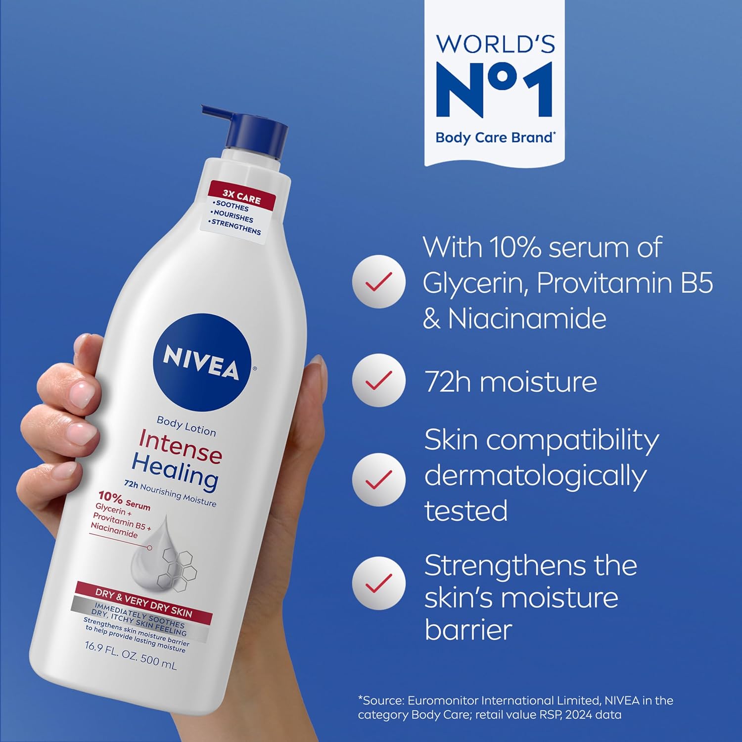 NIVEA Intense Healing Body Lotion - 72 Hour Moisture For Dry to Very Dry Skin - 16.9 fl. oz. Pump Bottle 3 NIVEA Intense Healing Body Lotion - 72 Hour Moisture For Dry to Very Dry Skin - 16.9 fl. oz. Pump Bottle - الصورة 3