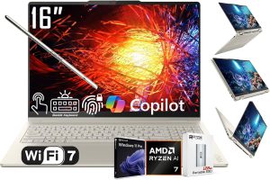 Lenovo Yoga 7 2-in-1 AI PC Copilot+ Laptop, 16" 2K LCD Touchscreen, AMD 8-Core Ryzen AI 7 350, 16GB LPDDR5X, 1TB SSD, WiFi 7, Backlit KB, Fingerprint, 1080P Webcam, W/128 PSD, Win 11 PRO