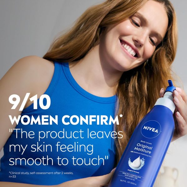 ⁦NIVEA Original Moisture Body Lotion with Vitamin E, Body Lotion for Dry Skin, 16.9 Fl Oz Pump Bottle⁩ - الصورة ⁦6⁩