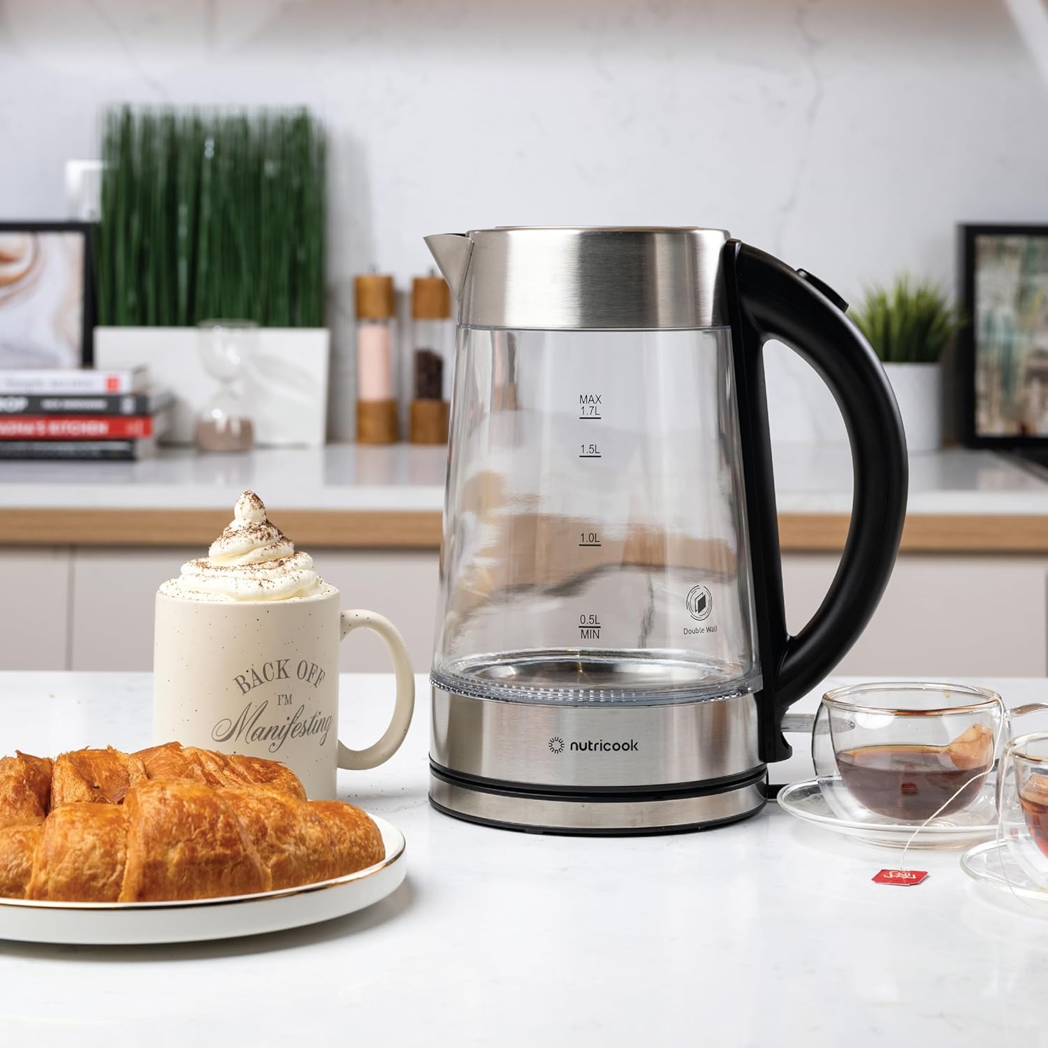 Nutricook Glass Kettle 2200W, 1.7L, Double wall Cool touch exterior, Auto Shut Off, Boil dry Protection, LED Indicator, 360° swivel base, Power Cord Storage, 2 Yr Warranty, GK100 5 Nutricook Glass Kettle 2200W, 1.7L, Double wall Cool touch exterior, Auto Shut Off, Boil dry Protection, LED Indicator, 360° swivel base, Power Cord Storage, 2 Yr Warranty, GK100 - الصورة 5