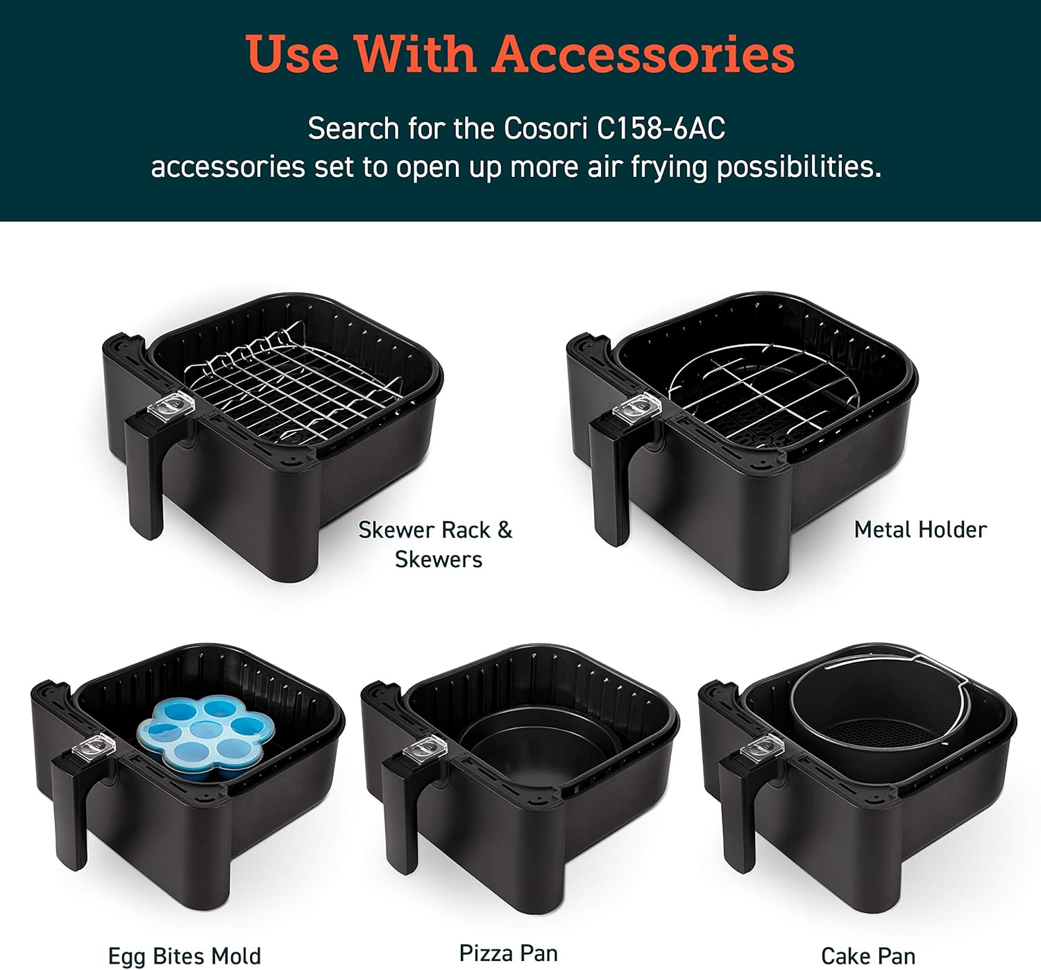 COSORI Air Fryer Accessories, Replacement 5.8QT Original Basket For COSORI CP358-AF, CS358-AF Air Fryers, Non-Stick, Dishwasher-Safe, CAF-P582B 5 COSORI Air Fryer Accessories, Replacement 5.8QT Original Basket For COSORI CP358-AF, CS358-AF Air Fryers, Non-Stick, Dishwasher-Safe, CAF-P582B - الصورة 5