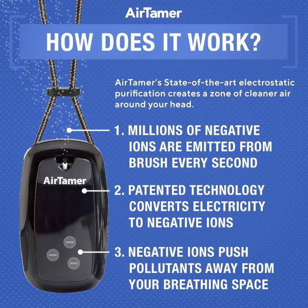 ⁦AirTamer A315 Advanced Rechargeable and Portable Air Negative Ion Generator | Proven Performance, Black with Black Leather Travel Case⁩ - الصورة ⁦6⁩