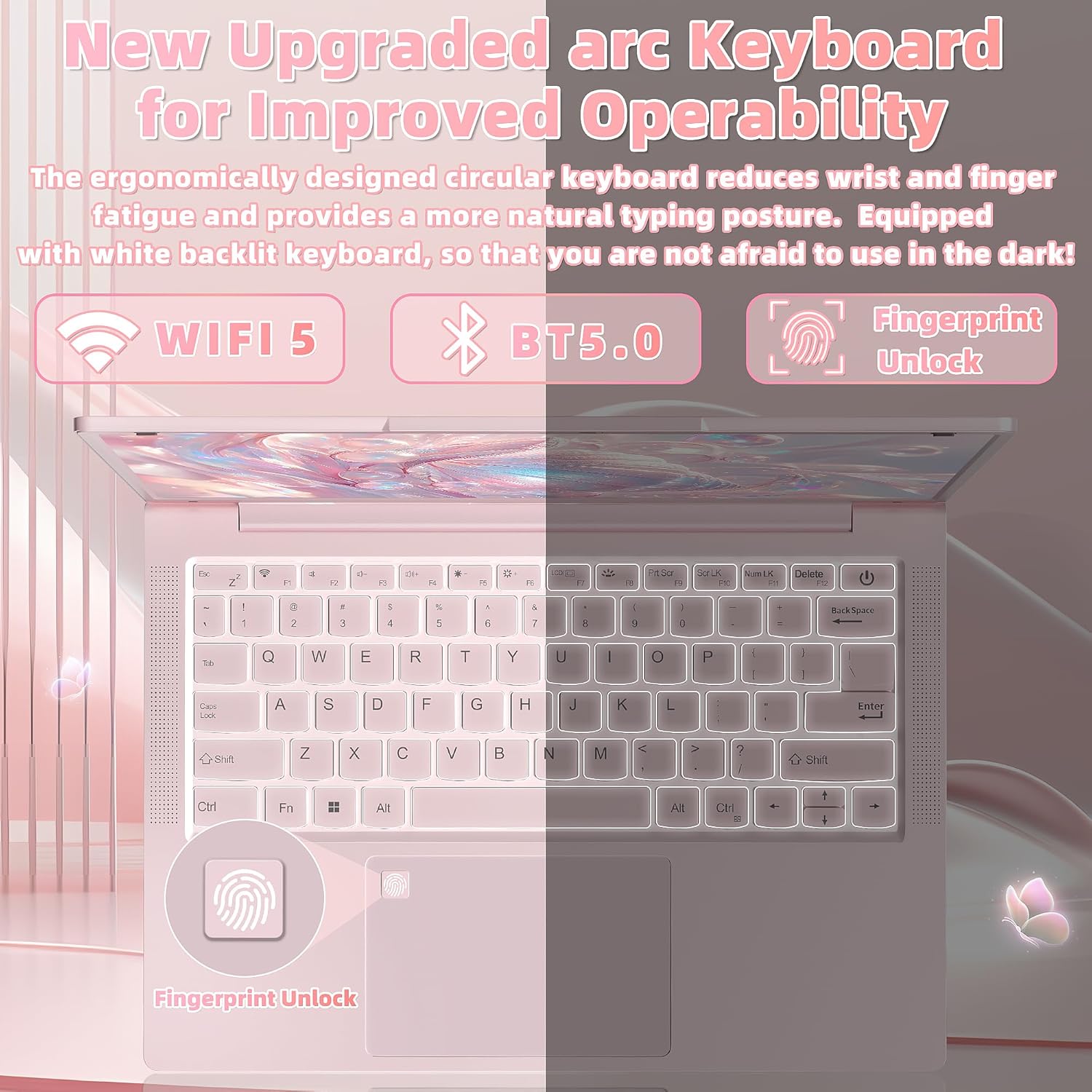 Nmybwo 14''Pink Laptop 16GB DDR4 RAM 1TB SSD,2K UHD (2160 * 1440) IPS Display Laptop, Celeron N150 CPU (Up to 3.6 Ghz) Win 11 Portable PC/WiFi 5,Type-C,3MP Camera,6000Mah,BT5.0,Fingerprint (16G+1TB) 7 Nmybwo 14''Pink Laptop 16GB DDR4 RAM 1TB SSD,2K UHD (2160 * 1440) IPS Display Laptop, Celeron N150 CPU (Up to 3.6 Ghz) Win 11 Portable PC/WiFi 5,Type-C,3MP Camera,6000Mah,BT5.0,Fingerprint (16G+1TB) - الصورة 7