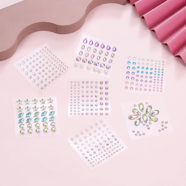 ⁦Excefore Eye Body Face Gems Jewels Rhinestone Stickers Self Adhesive Crystal Rainbow Makeup Diamonds Face Stick Gems for Women Festival Accessory and Nail Art Decorations (7 Sheets Elegant Style)⁩ - الصورة ⁦5⁩