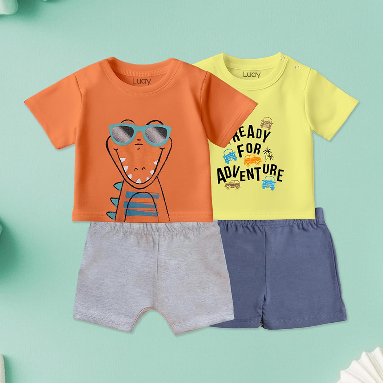 LUAY 100% Organic Cotton Baby Boy & Girls Clothing Set Short Sleeve Kids Clothes Boys & Girls Toddler Short Set Cute Animal Print Combo Pack Of 2 Top and Shorts Outfit For New born 8 LUAY 100% Organic Cotton Baby Boy & Girls Clothing Set Short Sleeve Kids Clothes Boys & Girls Toddler Short Set Cute Animal Print Combo Pack Of 2 Top and Shorts Outfit For New born - الصورة 8